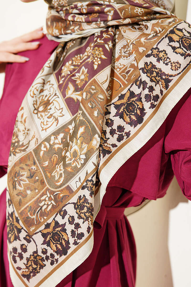 120 Cm Motif Desenli Eşarp Su Yeşili