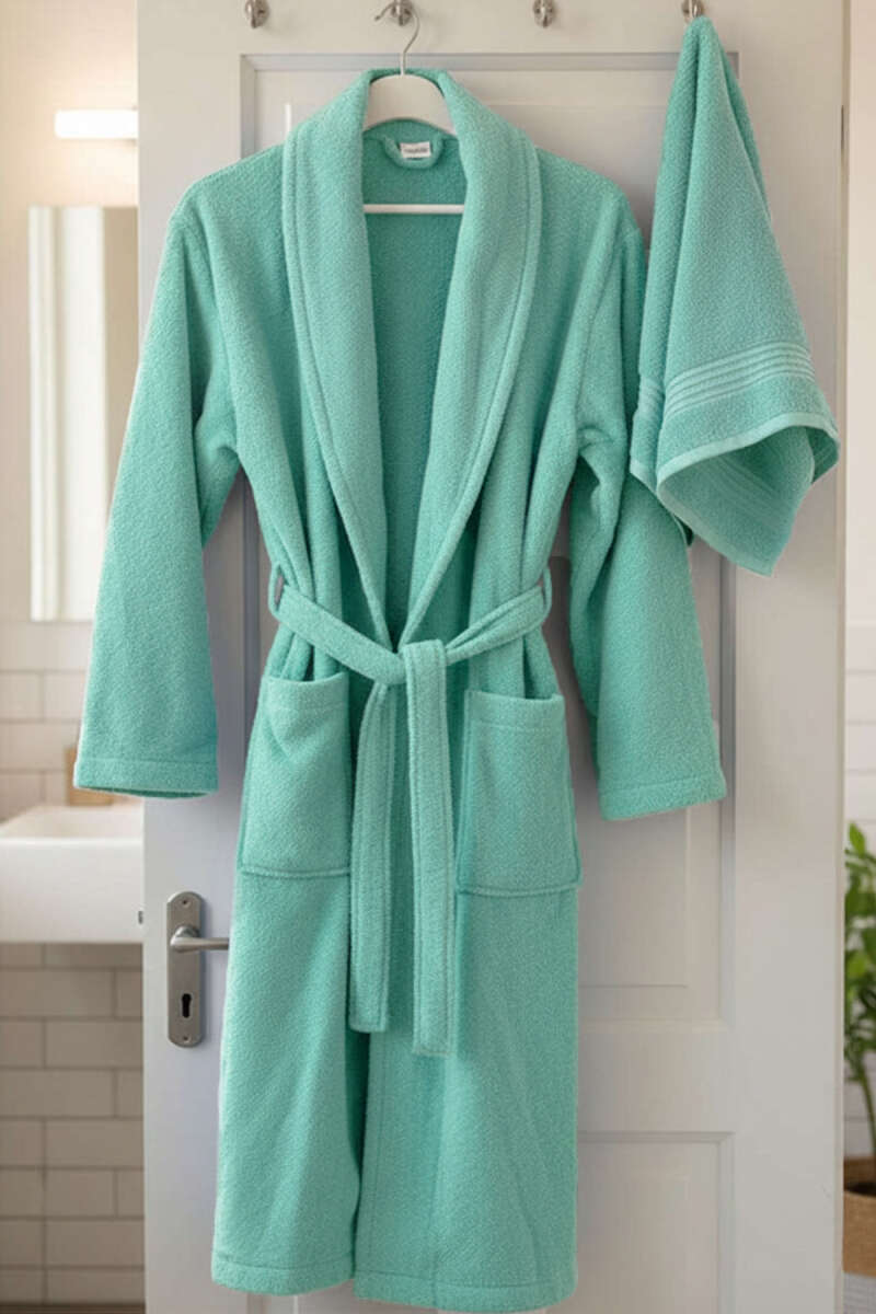 2'li Bornoz Ve Havlu Takım Su Yeşili
