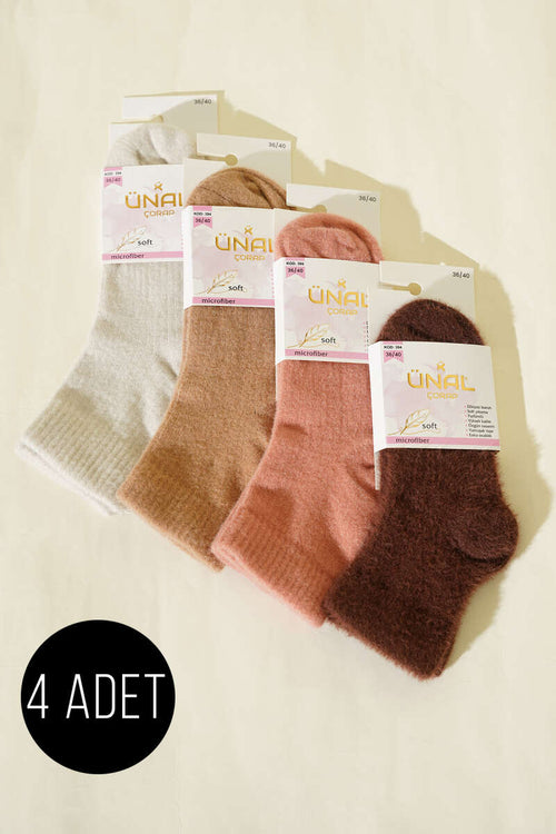 4'lü Paket Kadın Peluş Çorap Seti Asorti 2