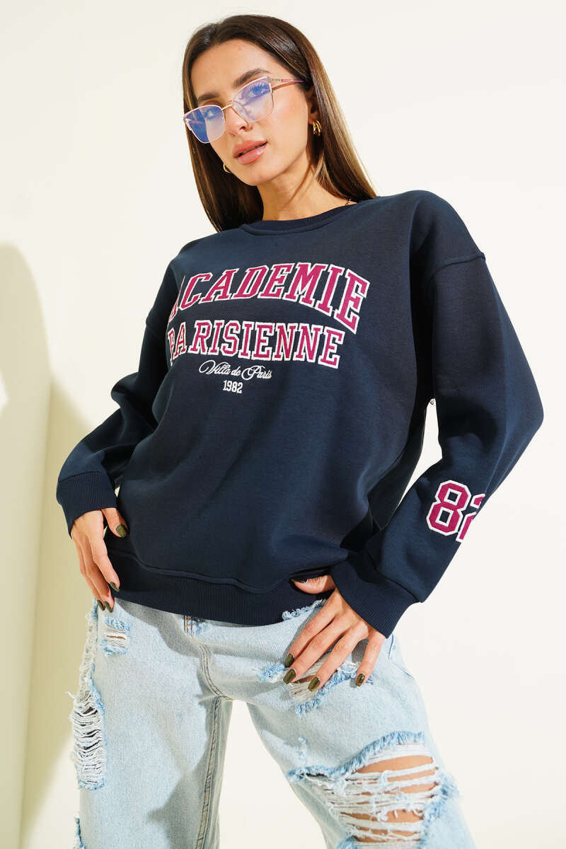 Academie Baskılı Üç İplik Sweatshirt Lacivert