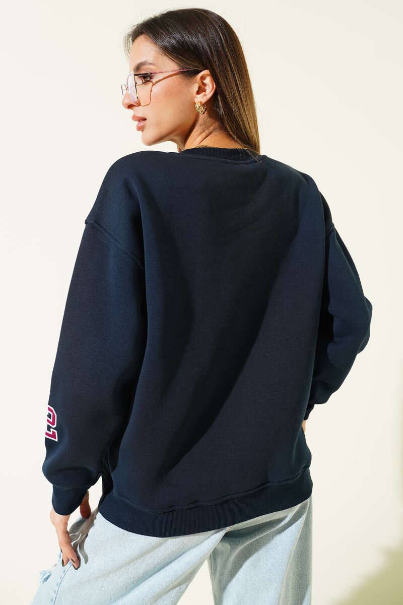 Academie Baskılı Üç İplik Sweatshirt Lacivert
