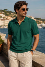 Açık Polo Yaka Ribanalı Erkek T-shirt Nefti