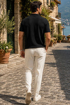 Açık Polo Yaka Ribanalı Erkek T-shirt Siyah