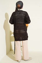 Cardigan en tricot ajouré Bitter Brown avec boutons en bois