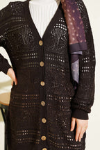 Cardigan en tricot ajouré Bitter Brown avec boutons en bois