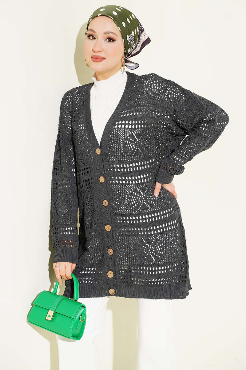 Cardigan en tricot ajouré Bitter Brown avec boutons en bois