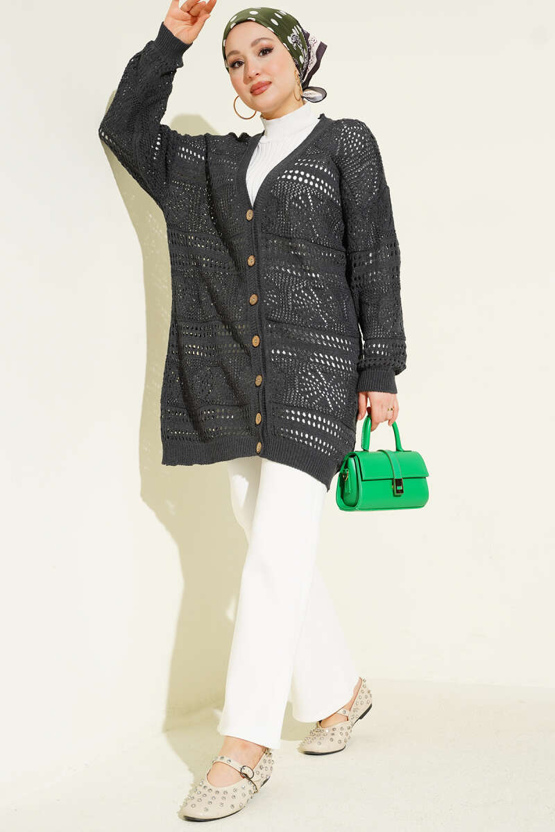 Cardigan en tricot ajouré Bitter Brown avec boutons en bois