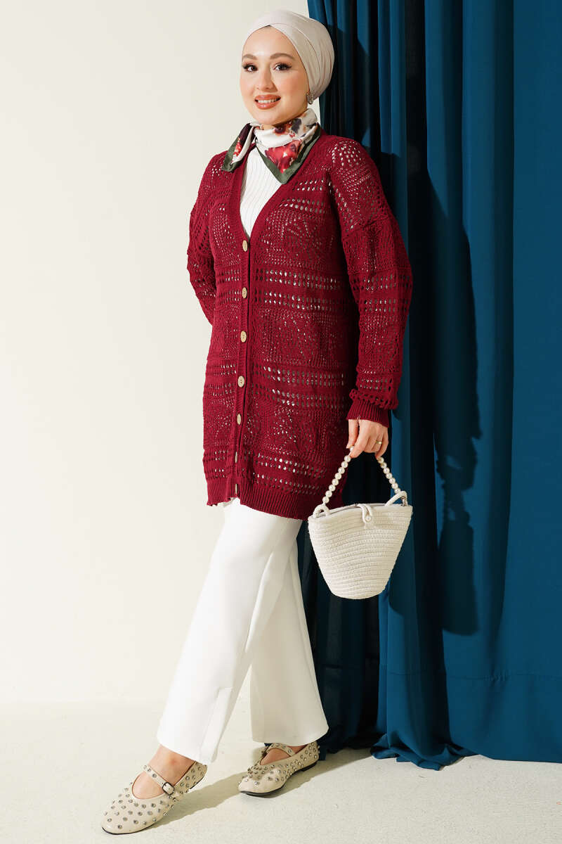 Cardigan en tricot ajouré Bitter Brown avec boutons en bois