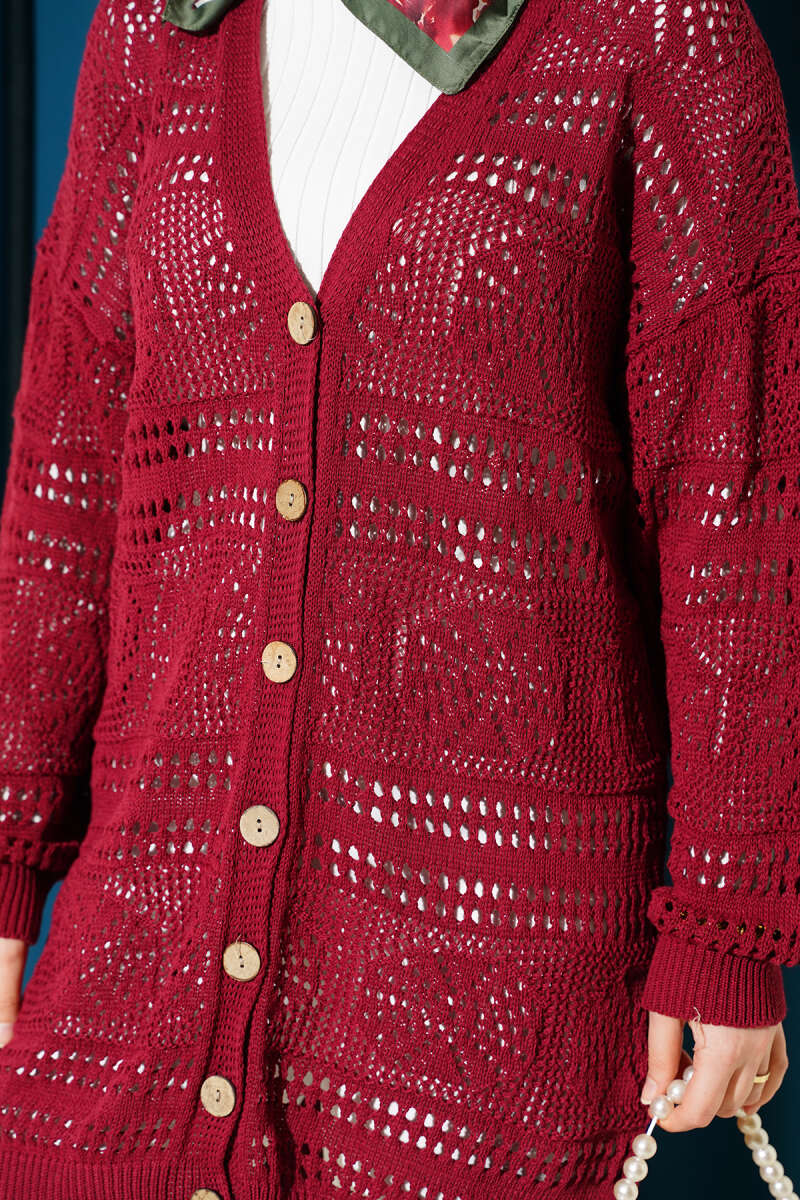 Cardigan en tricot ajouré Bitter Brown avec boutons en bois
