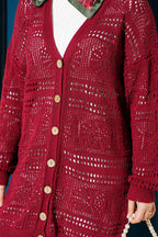 Cardigan en tricot ajouré Bitter Brown avec boutons en bois