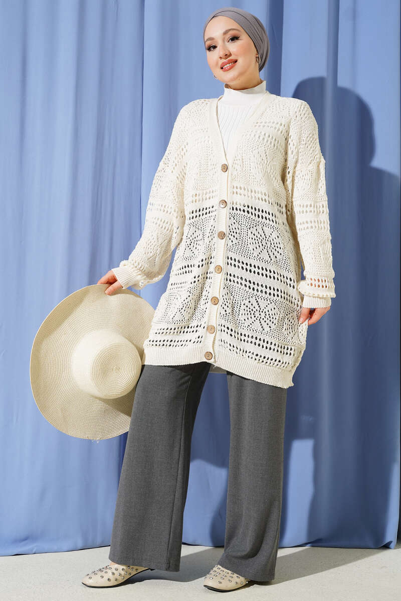 Cardigan en tricot ajouré Bitter Brown avec boutons en bois