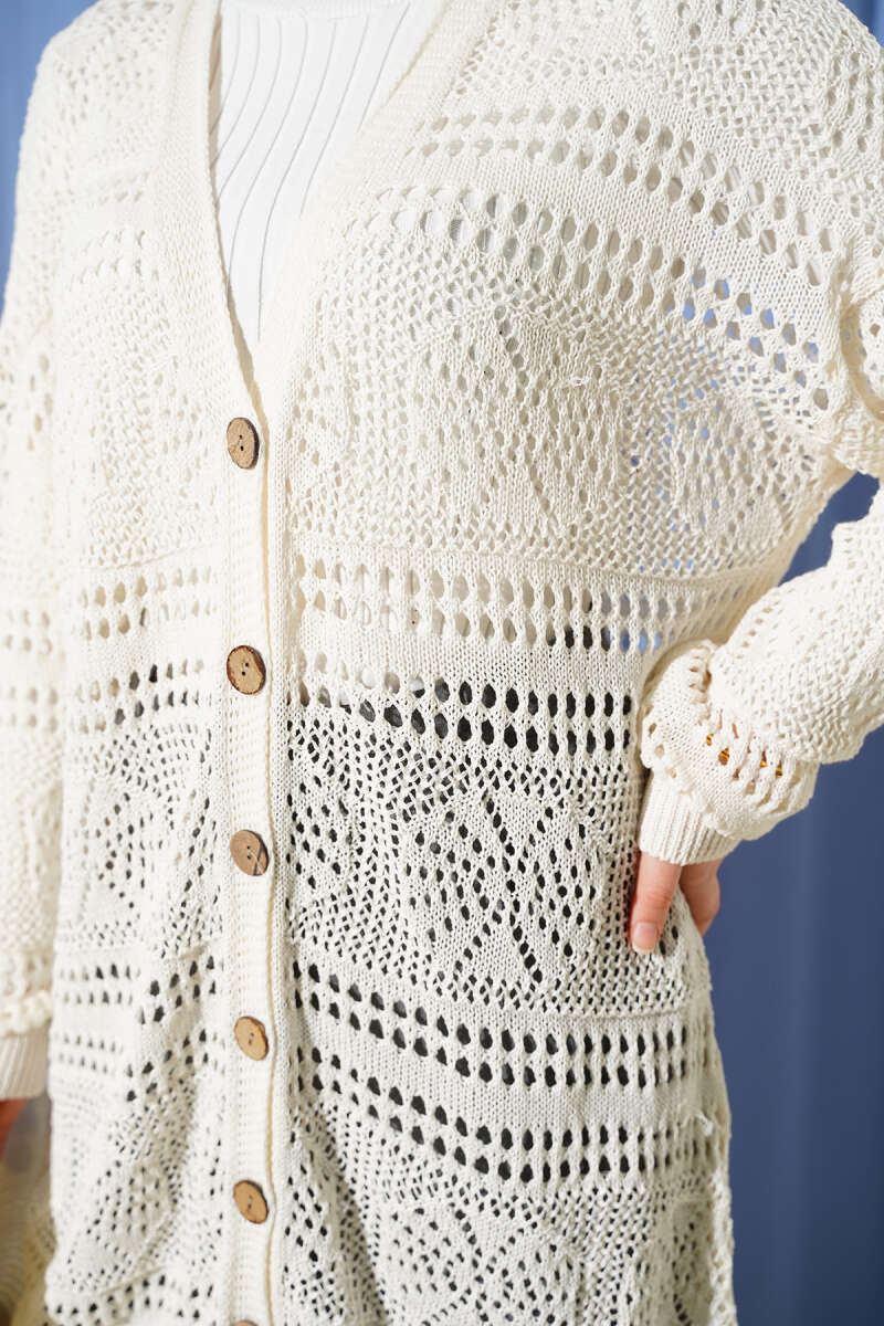 Cardigan en tricot ajouré Bitter Brown avec boutons en bois