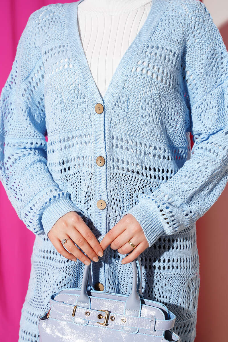 Cardigan en tricot ajouré Bitter Brown avec boutons en bois