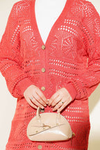 Cardigan en tricot ajouré Bitter Brown avec boutons en bois