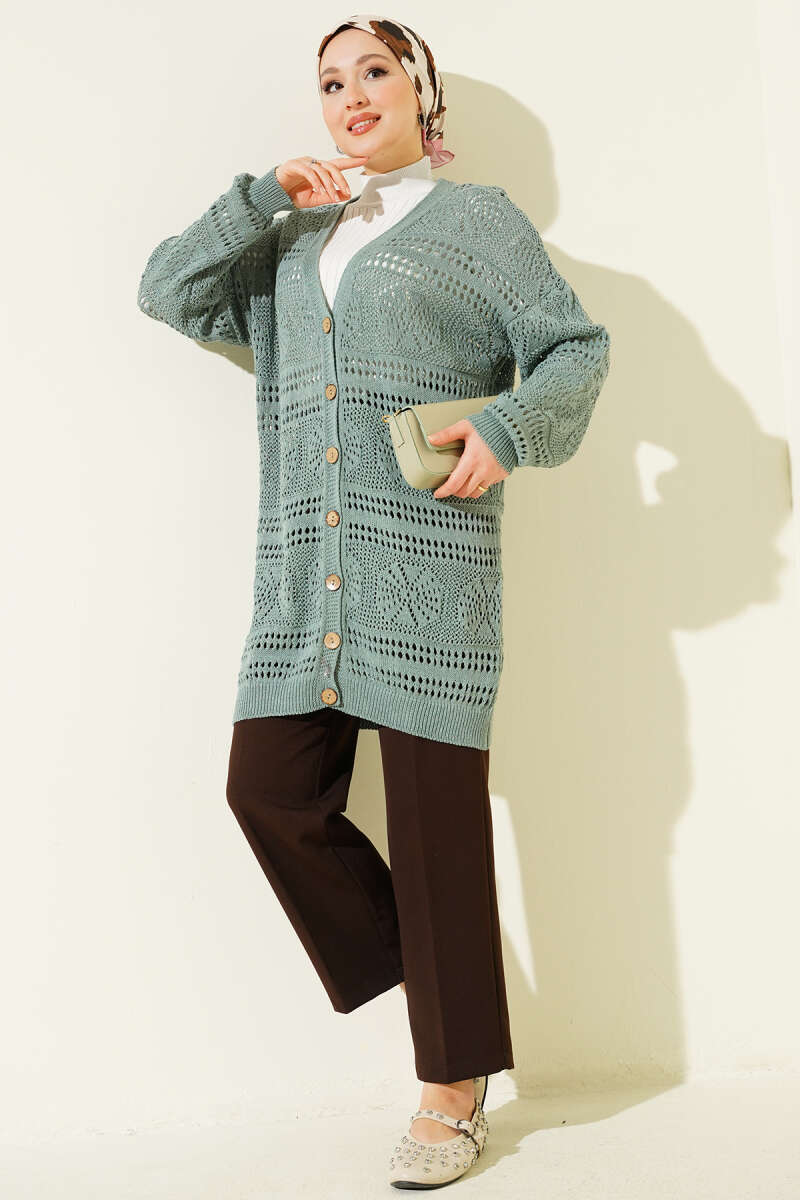 Cardigan en tricot ajouré Bitter Brown avec boutons en bois