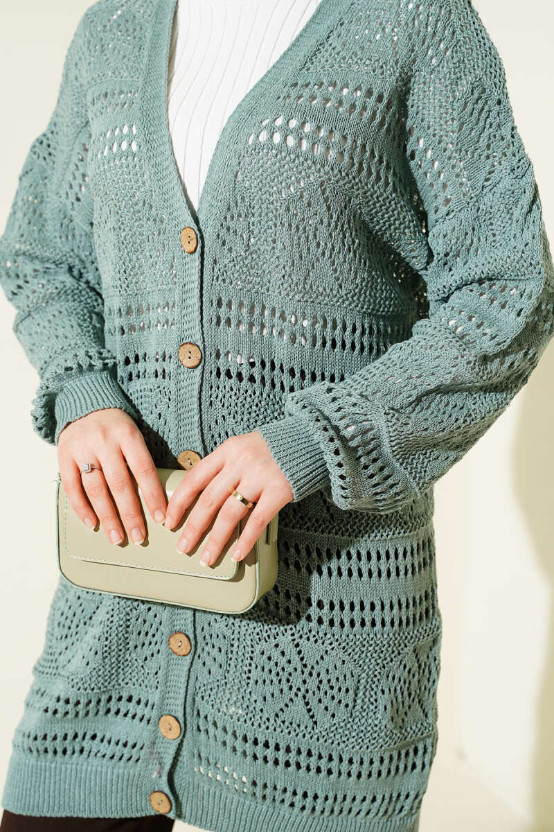 Cardigan en tricot ajouré Bitter Brown avec boutons en bois