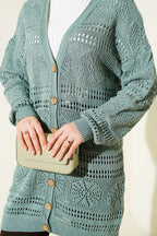 Cardigan en tricot ajouré Bitter Brown avec boutons en bois