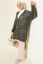 Cardigan en tricot ajouré Bitter Brown avec boutons en bois