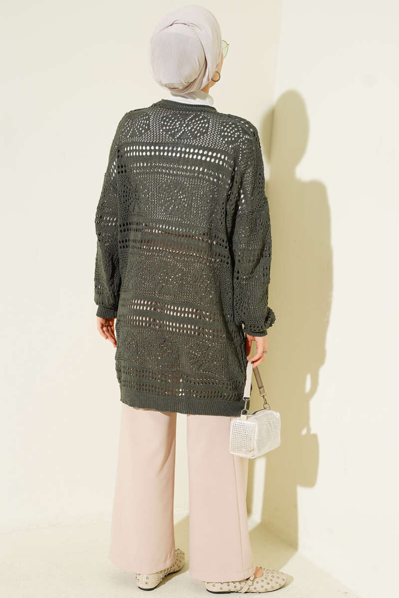 Cardigan en tricot ajouré Bitter Brown avec boutons en bois