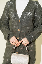 Cardigan en tricot ajouré Bitter Brown avec boutons en bois