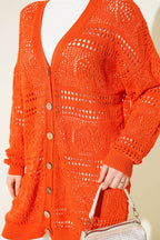 Cardigan en tricot ajouré Bitter Brown avec boutons en bois