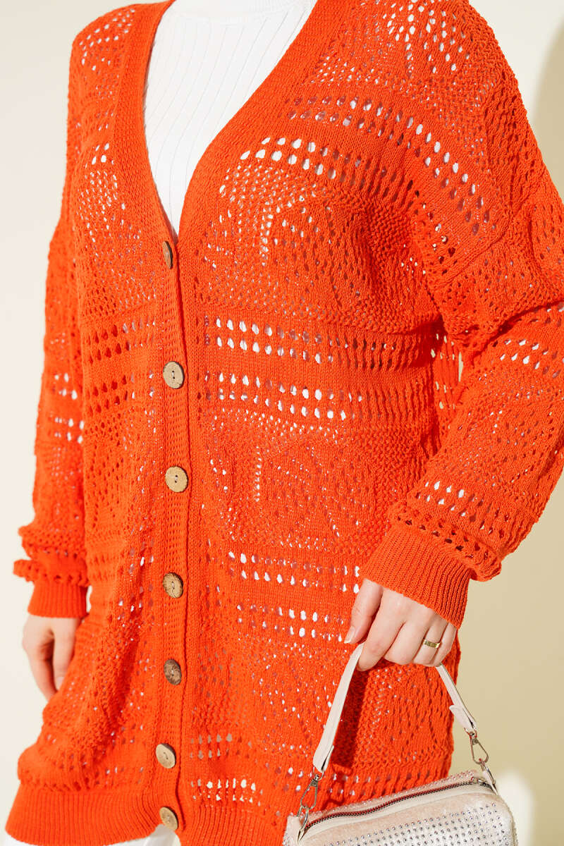Cardigan en tricot ajouré Bitter Brown avec boutons en bois