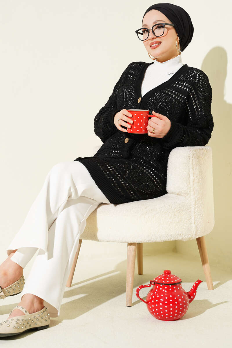 Cardigan en tricot ajouré Bitter Brown avec boutons en bois