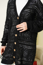 Cardigan en tricot ajouré Bitter Brown avec boutons en bois