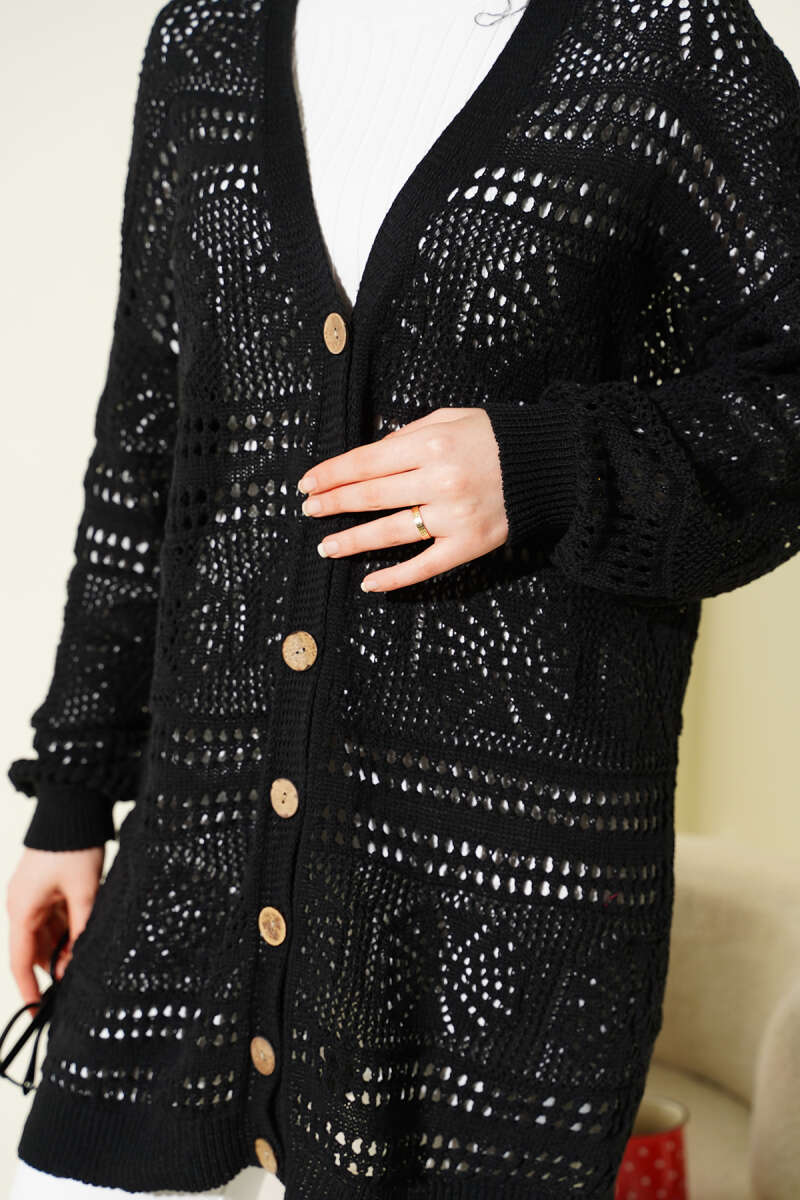 Cardigan en tricot ajouré Bitter Brown avec boutons en bois