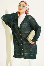 Cardigan en tricot ajouré Bitter Brown avec boutons en bois