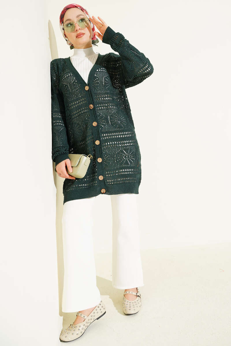 Cardigan en tricot ajouré Bitter Brown avec boutons en bois