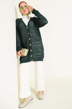 Cardigan en tricot ajouré Bitter Brown avec boutons en bois