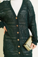 Cardigan en tricot ajouré Bitter Brown avec boutons en bois