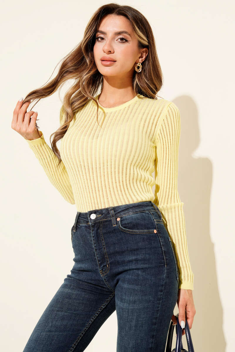 Ajurlu Fitilli Triko Body Sarı