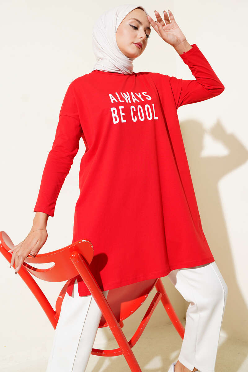 Always Be Cool Baskılı Tunik Kırmızı