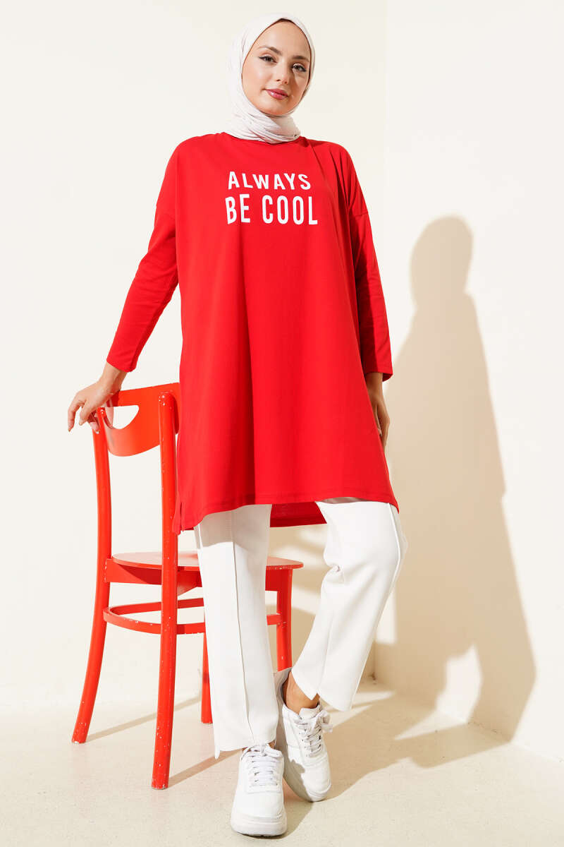 Always Be Cool Baskılı Tunik Kırmızı