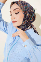 Antik Paisley Desen Eşarp Lacivert Bej