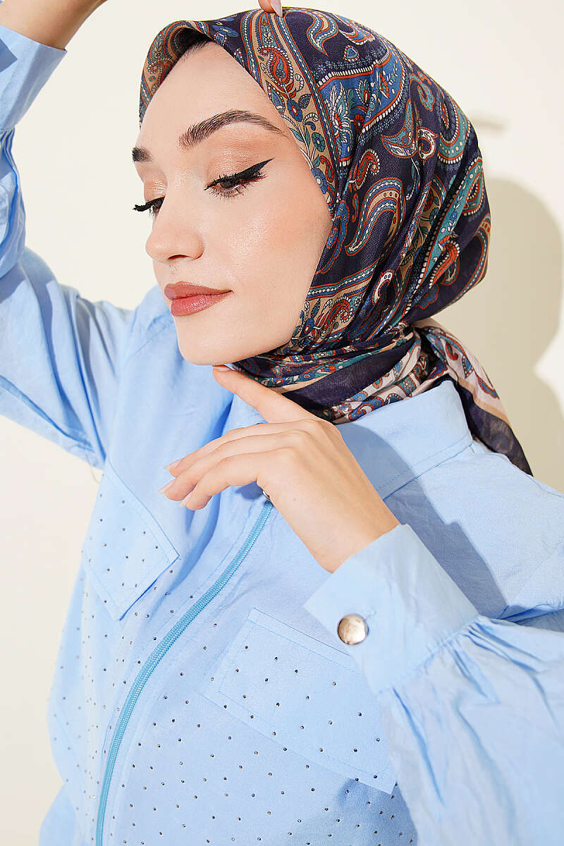 Antik Paisley Desen Eşarp Lacivert Bej