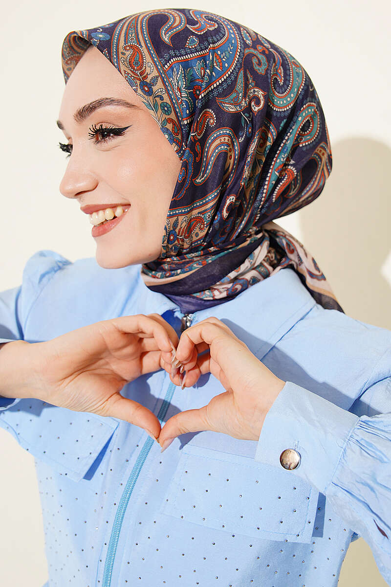 Antik Paisley Desen Eşarp Lacivert Bej