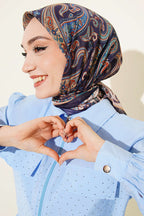 Antik Paisley Desen Eşarp Lacivert Bej