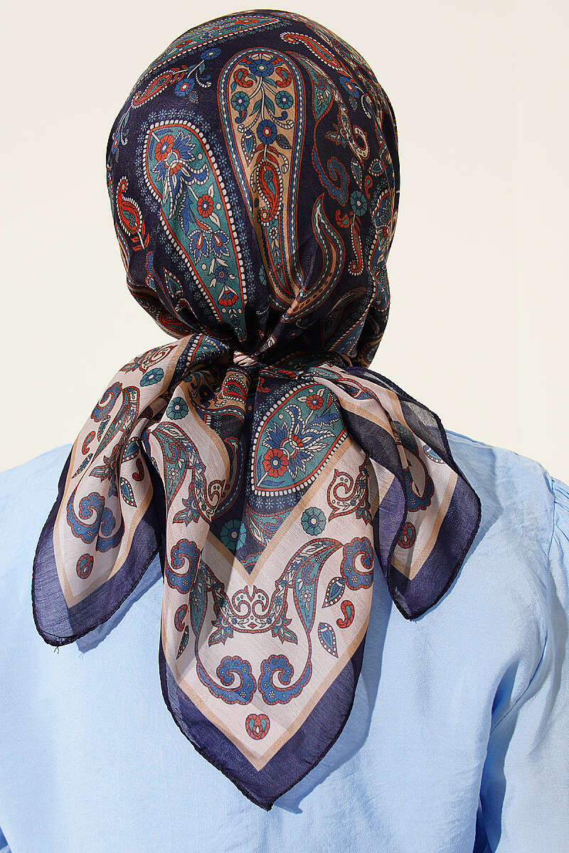 Antik Paisley Desen Eşarp Lacivert Bej