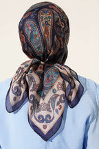 Antik Paisley Desen Eşarp Lacivert Bej