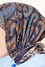 Antik Paisley Desen Eşarp Lacivert Bej