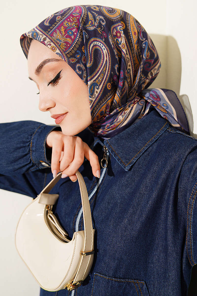 Antik Paisley Desen Eşarp Lacivert Mavi