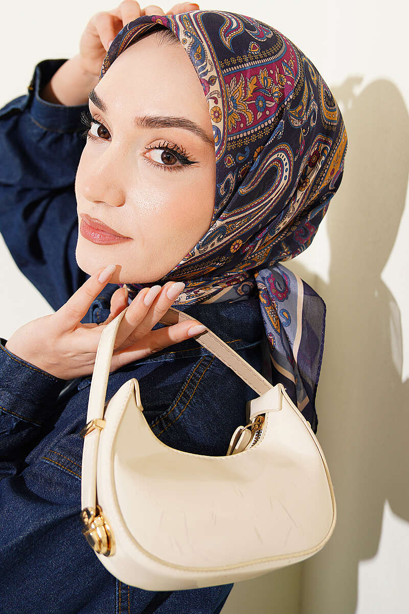 Antik Paisley Desen Eşarp Lacivert Mavi