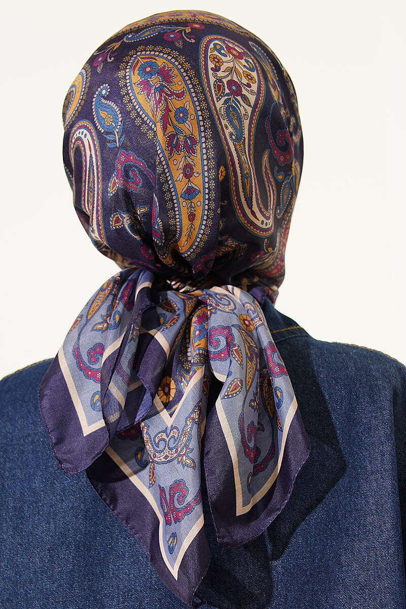 Antik Paisley Desen Eşarp Lacivert Mavi