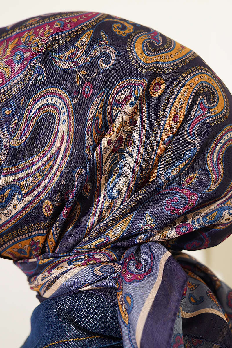 Antik Paisley Desen Eşarp Lacivert Mavi