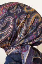 Antik Paisley Desen Eşarp Lacivert Mavi