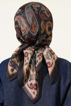 Antik Paisley Desen Eşarp Siyah Bej