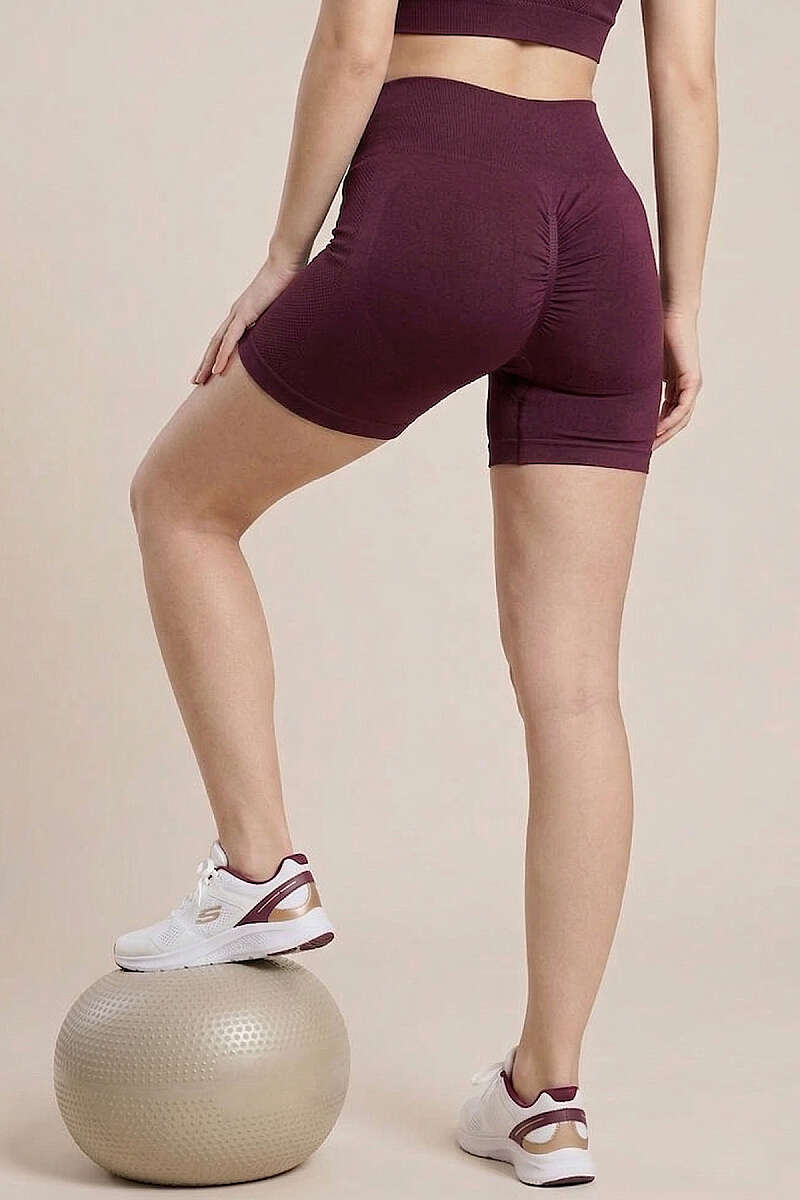 Arka Büzgülü Kısa Spor Şort Vişne